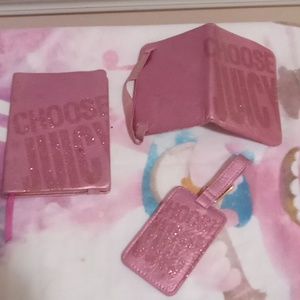 Juicy Couture pink passport, luggage and mini journal set